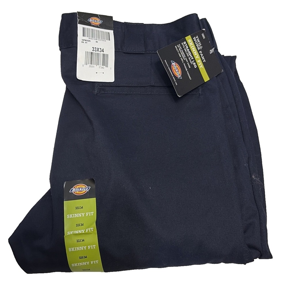 NWT Dickies Mens *33x34 Flex Twill Work Pant Skinny Fit Straight Navy Blue WP811